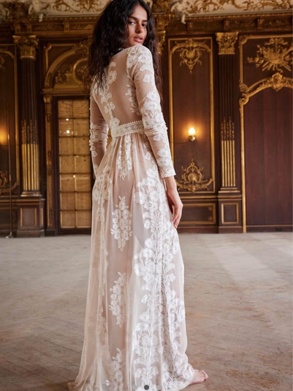 For Love & Lemons Temecula Embroidered Lace Maxi Dress